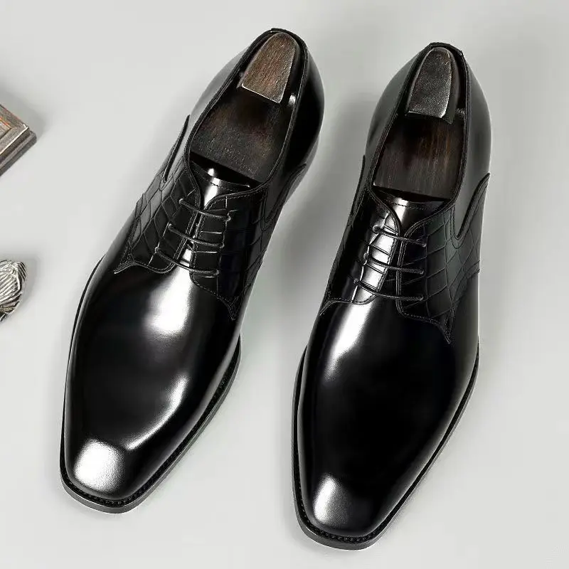Handmade mens wingtip oxford shoes grey leather brogue men's dress shoes classic business formal for men