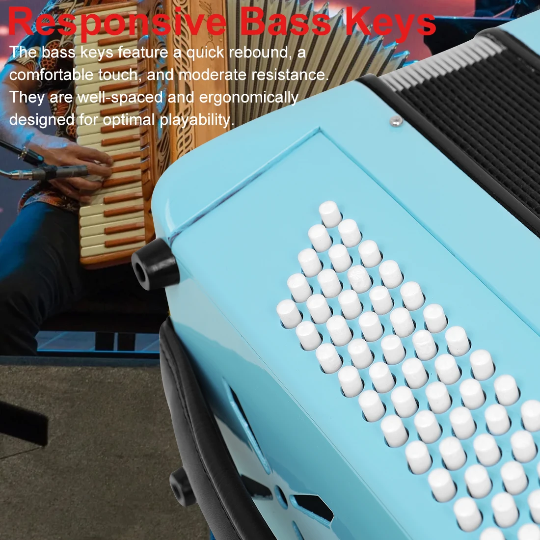 Blaues HK · LADE Bayan Akkordeon, 62 Tasten, 60 Bässe, 3-teilige Tastentaste, professionelles Akkordeon, Tastatur, Instrumentenakkordeon – Detail 4