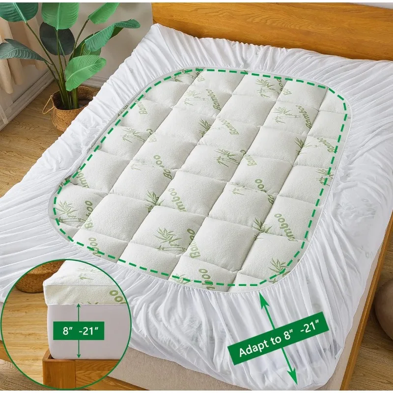 Bamboo_Viscose Mattress Topper Queen Size, Cooling Extra Thick Breathable Mattress pad 5