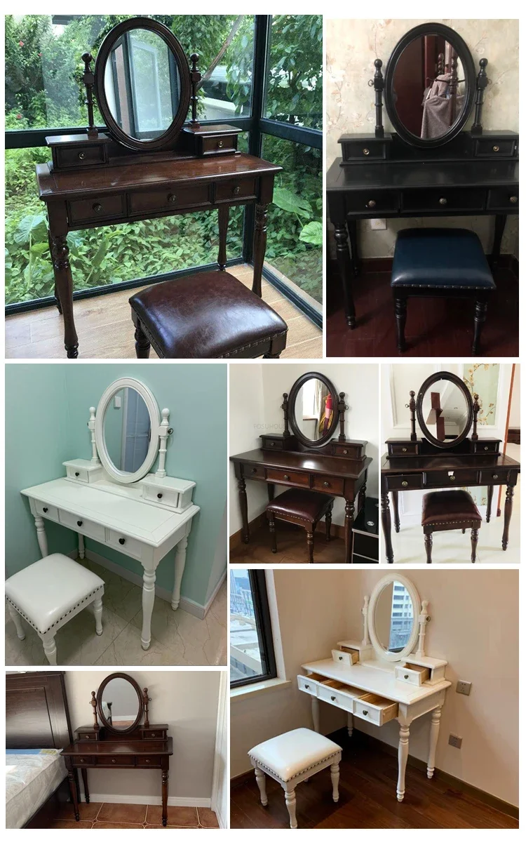 Description Picture 5 of itemAmerican Retro Solid Wood Dressers Bedroom Furniture Storage Dressing Table with Mirror European Household Storage Vanity Table