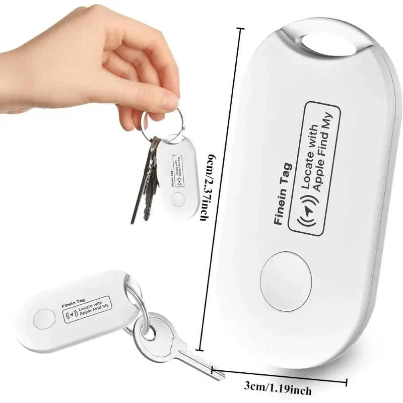 Key Finder Locator with Sound, Works with Apple Find My (iOS only), Replaceable Batteries, Ultra Lightweight, White 2-Pack