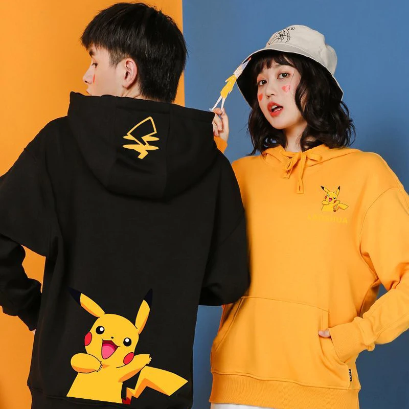 

Kawaii Anime Pokemon Pikachu Hooded Sweatshirt Couple Outfit Cartoon Autumn Winter Thicken Hoodie Cotton Tops Men Women Leisure