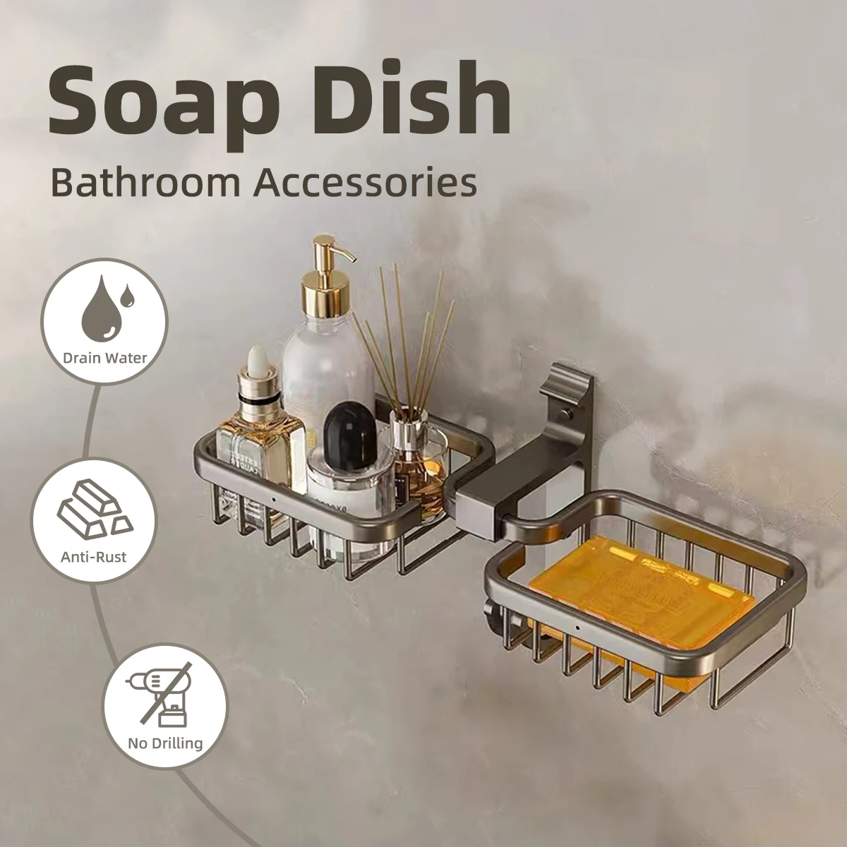 Aluminum Alloy Soap Holder Bathroom Soap Dish Drain Water Wall Mounted Box Bathroom Accessories soap holder soap dish rack shower soap tray