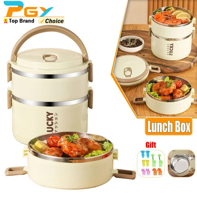 Portable Thermos 304 stainless steel insulated lunch box leakproof sealed  bucket student lunch box multi-layer Round bento box - AliExpress