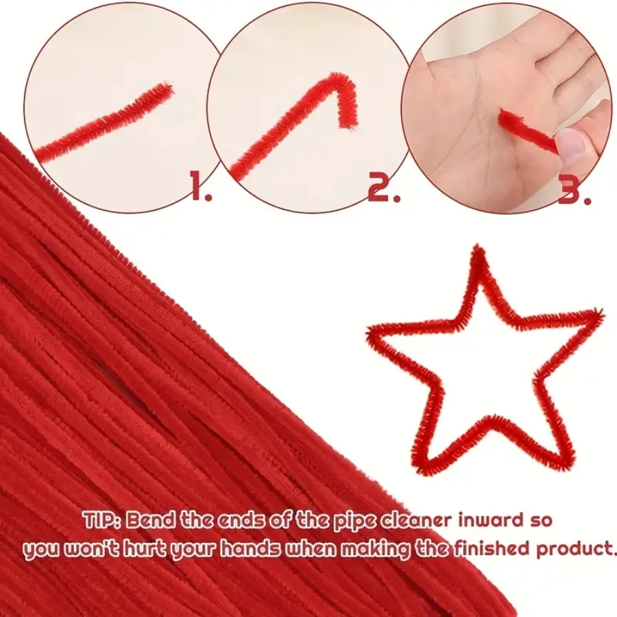 300pcs Pipe Cleaners 30cm/11.8ins Pipe Cleaners Red Crafts Cleaner Crafts Art and Craft Supplies