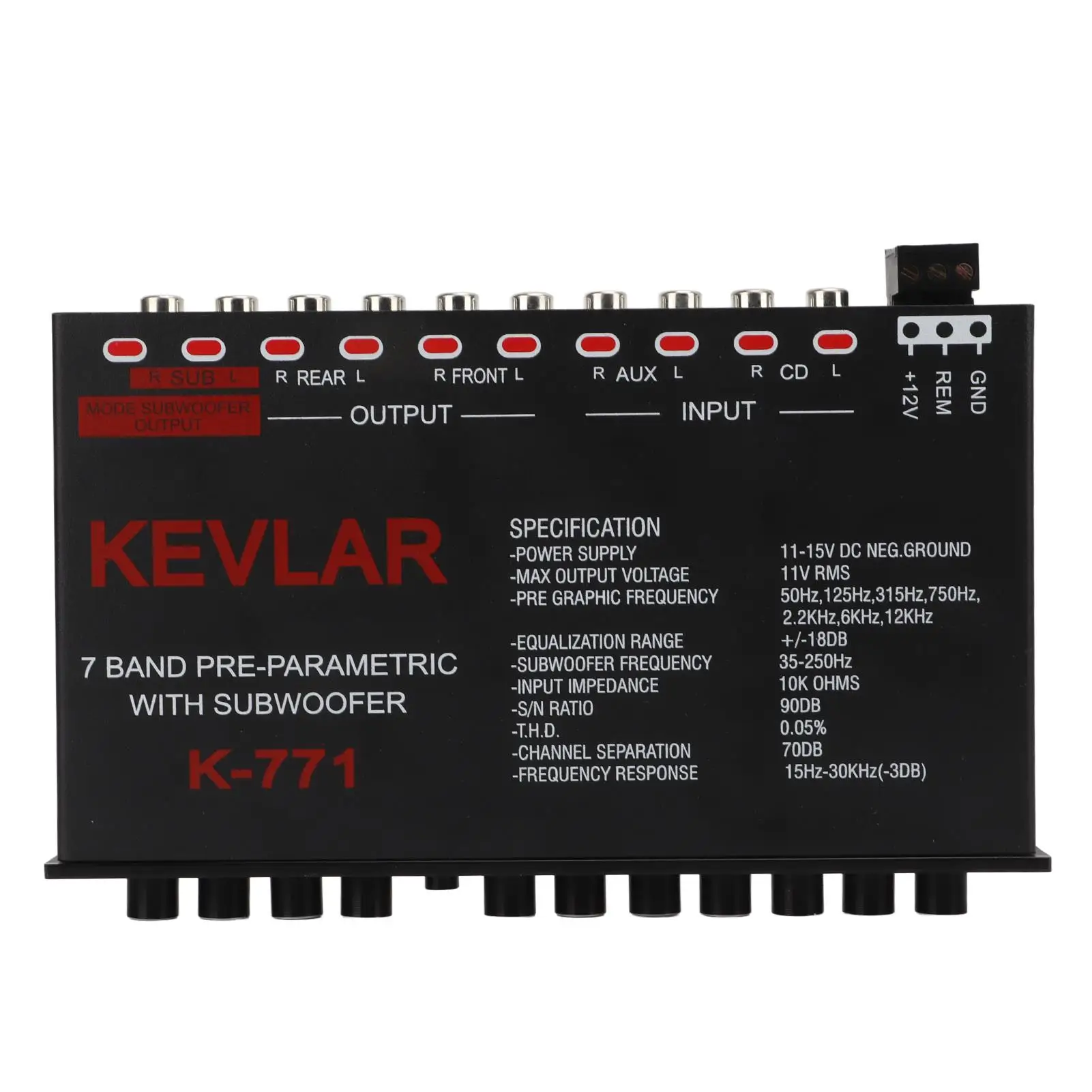 Universal 7-Band Car Audio Graphic Equalizer-High Level Input EQ for Stereo System-Variable Gain & Low Pass Adjustment