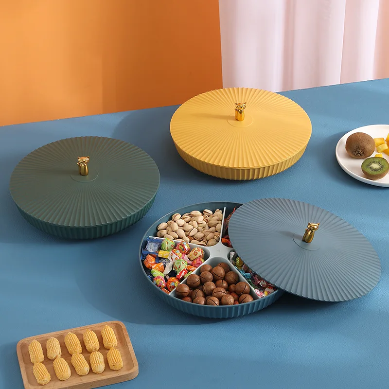 Space-saving Lid Durable Round Snack Candy Tray Desktop Supplies
