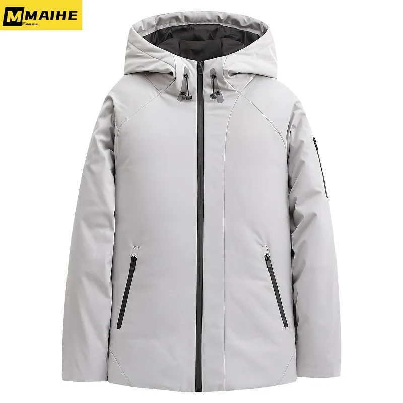 Winter Down Jacket Men's Solid Color Casual Fashion Warm White Duck Down Hooded coat Thickened Waterproof Luxury Men's Clothing
