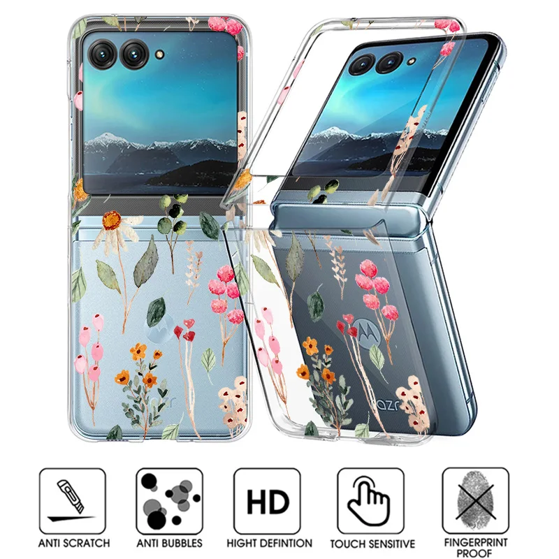 Colorful Flower Pattern Clear Shockproof Folding Phone Case