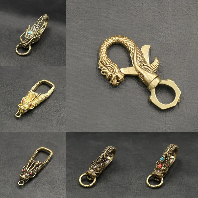Copper Dragon Head Keychain Antique Craft Key Chains Lobster