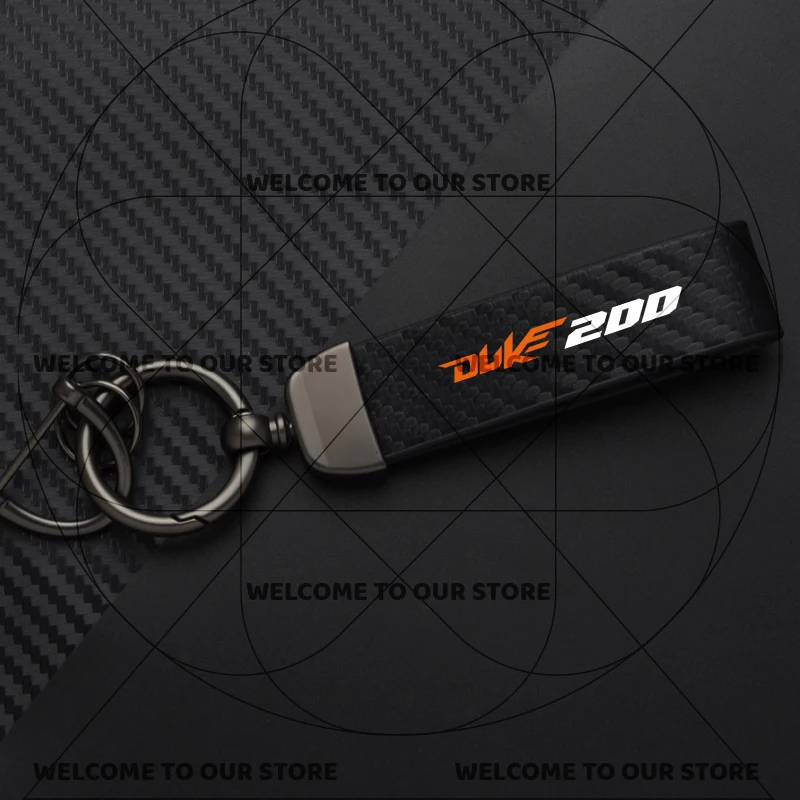 Duke Motorcycle Carbon Fiber Leather Keychain with Zinc Alloy Emblem