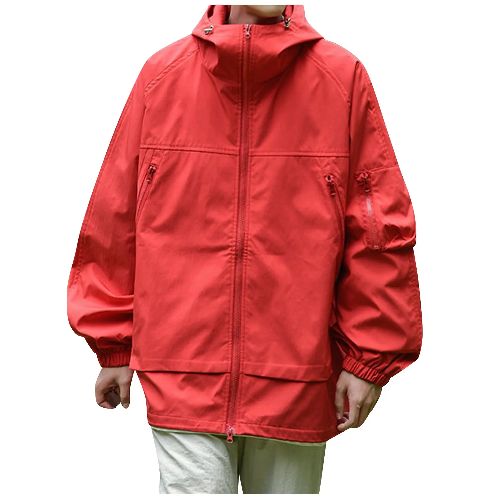 

Men'S Solid Color Outdoor Mountaineering Rushsuit Work Clothes Hooded Coat Waterproof Windbreaker Jackets Lightweight Outdoor
