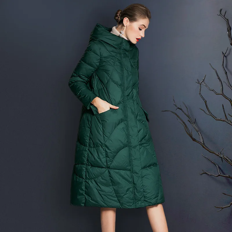 

2022 New Down Jacket Women's Thickened Warm Medium and Long White Duck Down Slim Women's Down Jacket