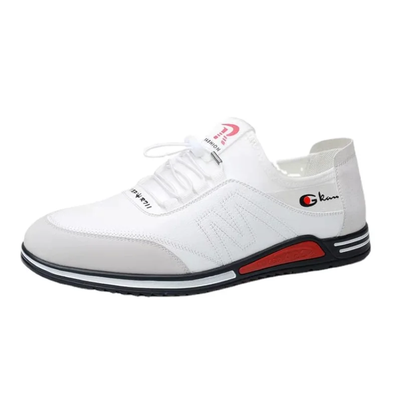 Mens Trendy Leather Casual Shoes Fashion Soft Soled Male Shoes Breathable Flat Lace-Up Soft Bottom Men Light Sneakers