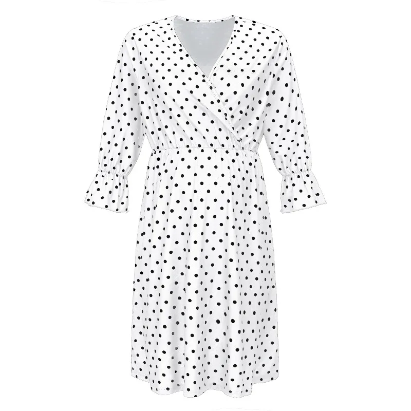 Summer Fashion High Quality Comfortable Trendy Breastfeeding Long Dress with Mid Sleeve Dots Pregnant Women's V-neck Dress 9 S7f6b1f7d602e4669adfa90cf9aef6e14O