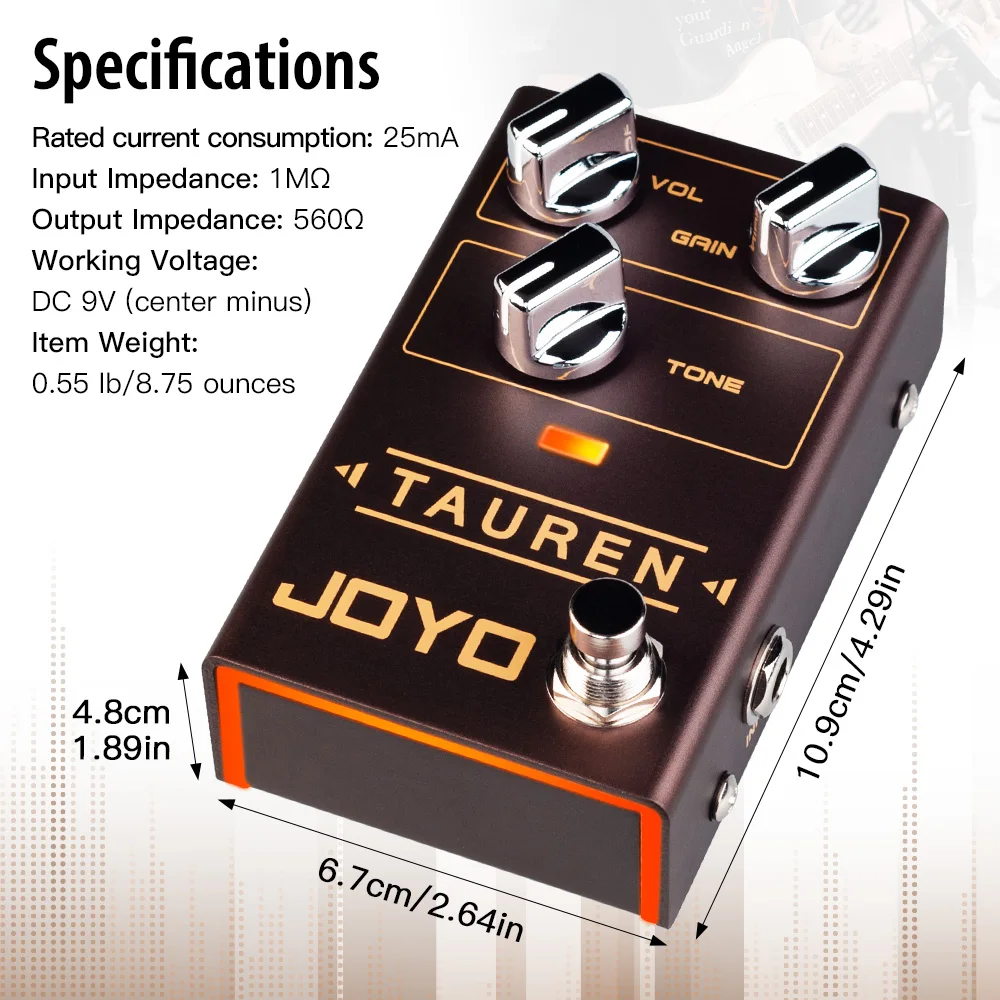 JOYO R-01 TAUREN 오버드라이브 디스토션 기타 이펙트 페달, 하이 게인 OD 클린 부스트 투 디스토션 이펙트 페달, 트루 바이패스