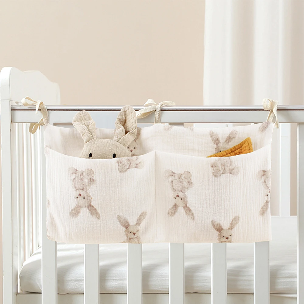 Baby Crib Organizer Multi-Purpose Bed Storage Bag 2 Pockets Bedside Hanging Diaper Nursery Organizer for Diapers Toys Clothing 2