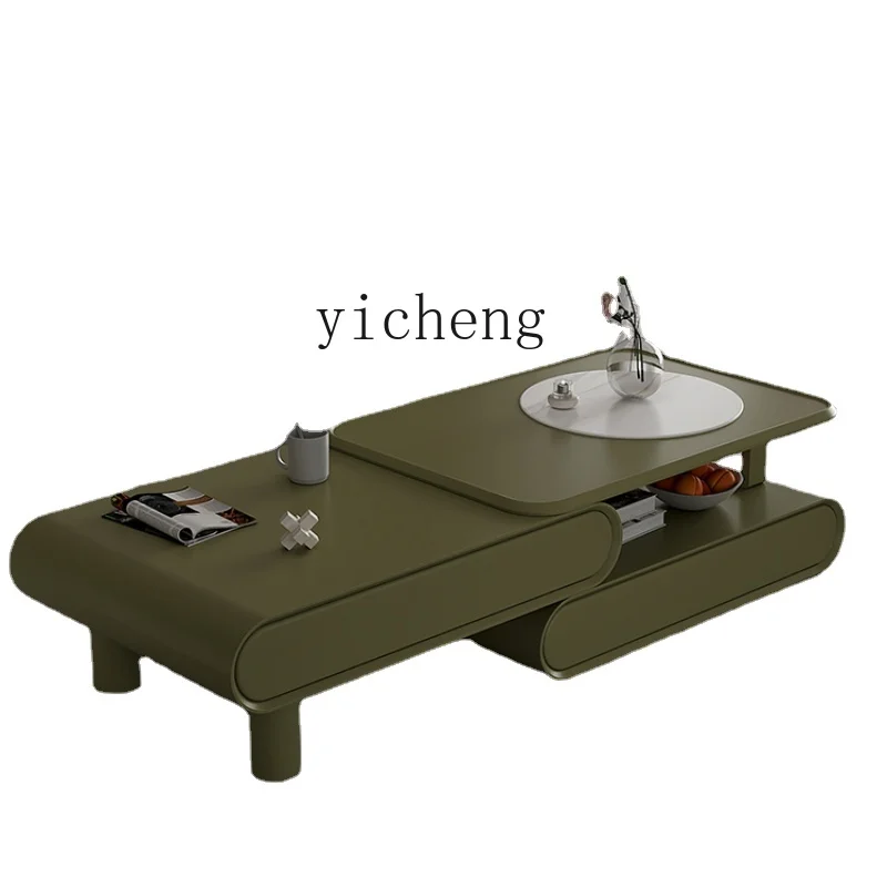 

Tqh Rock Plate Coffee Table Living Room Home Small Apartment Solid Wood Retractable Paint High-Grade
