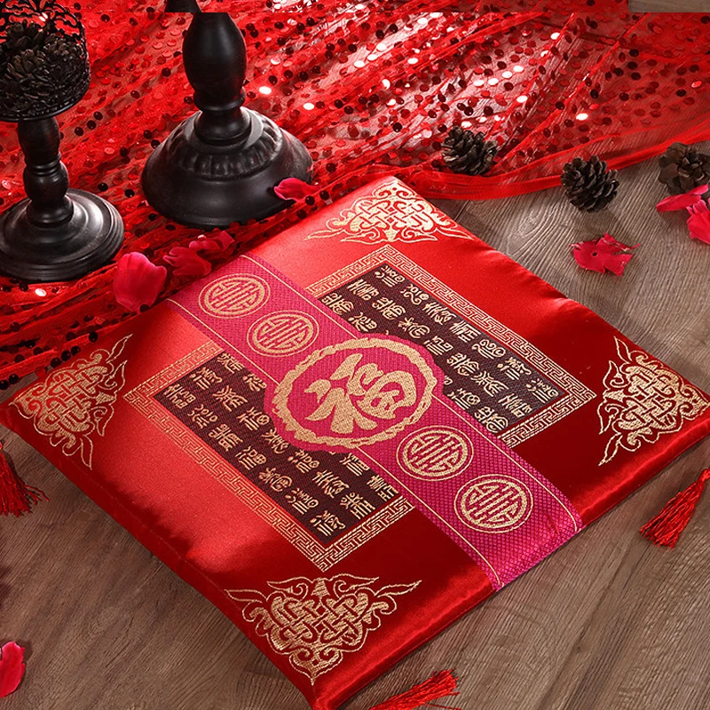 Chinese Style Seat Cushion Red Valentine's Day Wedding Blessing Kneel Cushion Square Bay Window Sofa Back Pillows Home Decor 3