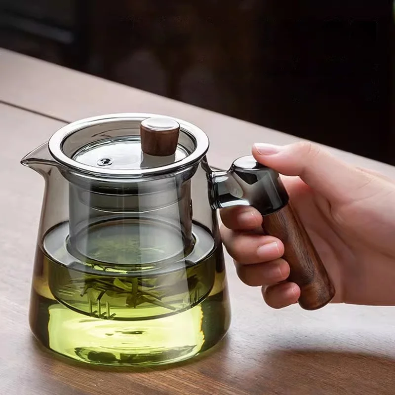 GIANXI Glass Tea Set Chinese Wooden Handle High Temperature Brewing Teapot Japanese Household Wooden Retro Glass Tray glass teapot tea brewing pot