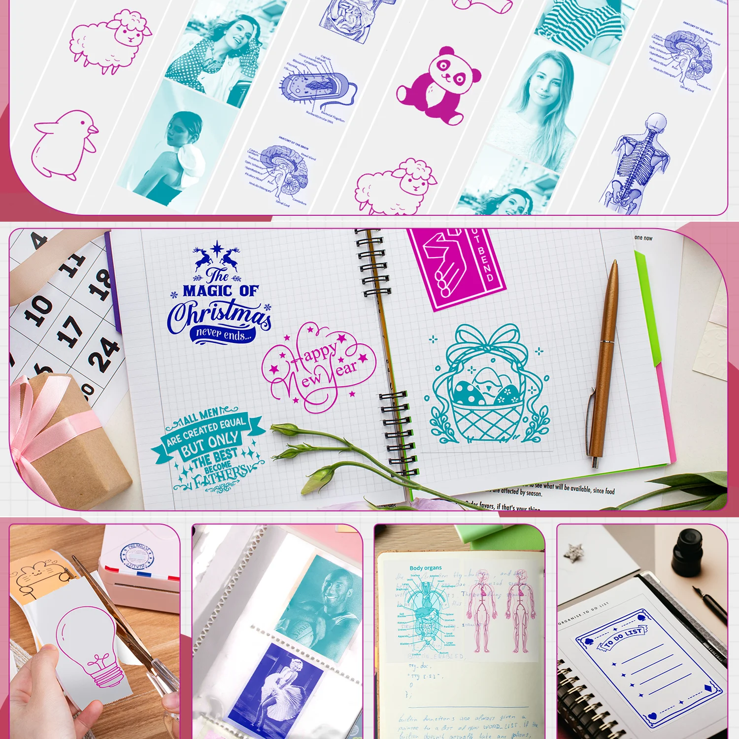 투명 자가 점착 스티커 53mm, 미니 감열 프린터용 다색 및 투명 콤보 인쇄 용지 (사진, 메모용)