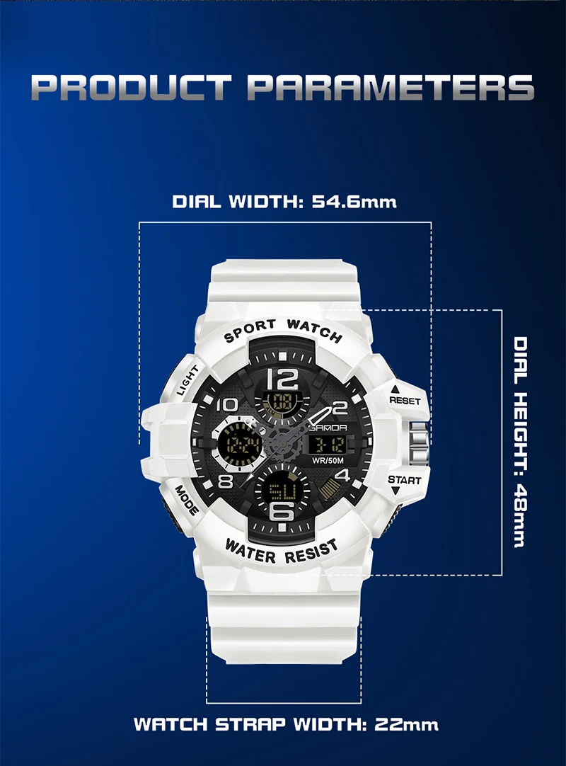 SANDA Men's Digital Military-Style Waterproof Sports Watch