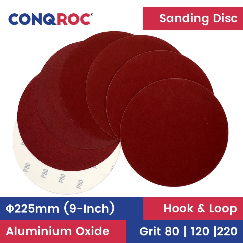 10 Pieces 9inch 225mm Dry Sanding Discs Hook & Loop Aluminum Oxide