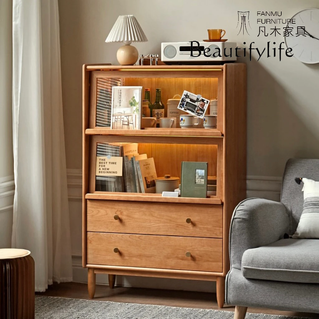 

Nordic Solid Wood Storage Bookcase Sofa Modern Simple Storage Magazine Cabinet Living Room Display Side Cabinet