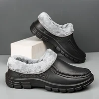 Fashion Outdoor Slip-On Waterproof Cotton Plush Indoor Home Shoes Men Warm Chef Slippers Non-Slip Thick Platform Slides