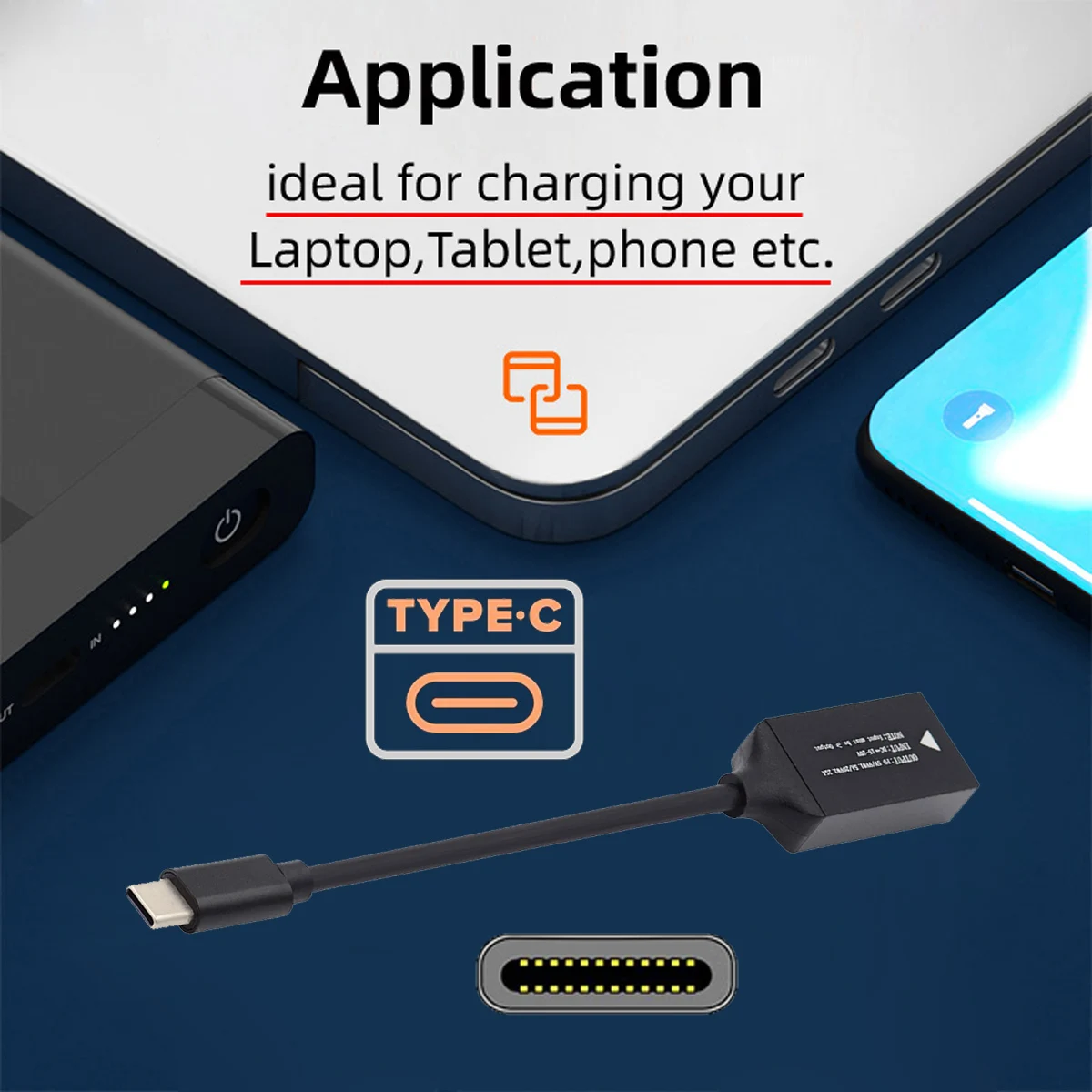 Square Jack to USB Type-C Converter PD65W Charging Cable Compatible with Lenovo Power Adapter for Laptops Mobile Phones Tablets laptop power adapter