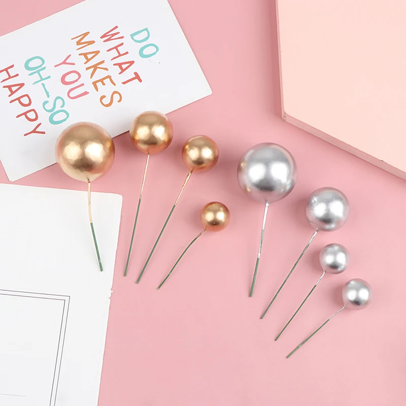 Cake Toppers 20pcs/set Golden Ball Cake Topper For Baby Shower Birthday Christmas Party Supplies