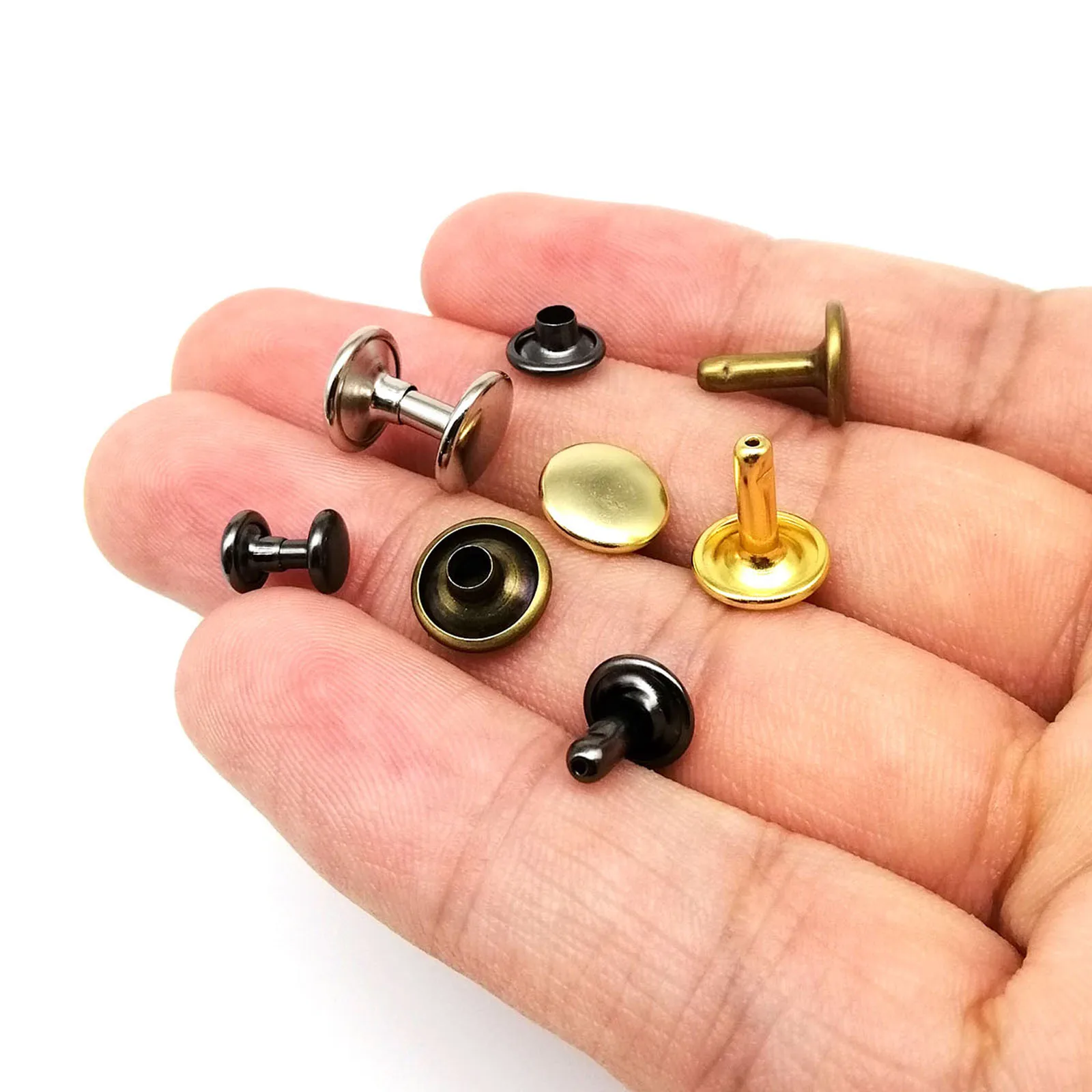 Premium Metal Double Cap Round Rivet Stud Set for Leather Crafting and Accessories – 100 Sets of 6/8/10mm Rivets