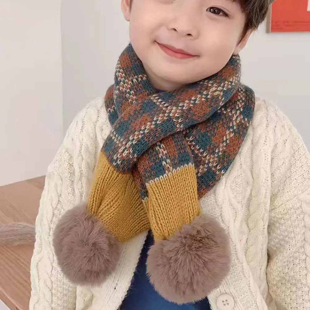 Bib Thermal Neck Warmer Windproof Snap Fastener Boys Girls Knitting Scarf Cartoon Neckerchief Children Kids Winter Scarves