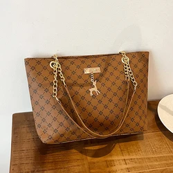 Women's Large Capacity Luxury Fashion Tote Bag with Printed Pattern (Brown)