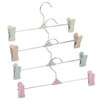 L8RF 10 Pcs Practical Plastic Pants Hanger with 2 Adjustable Clips Anti-Rust Hook 1