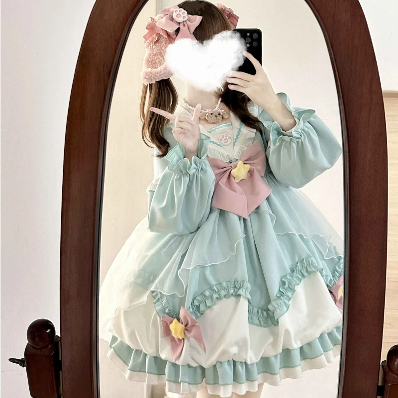 Harajuku Kawaii Lolita Sailor Dress With Bow Tie - Cute Japanese Style Mini Dress
