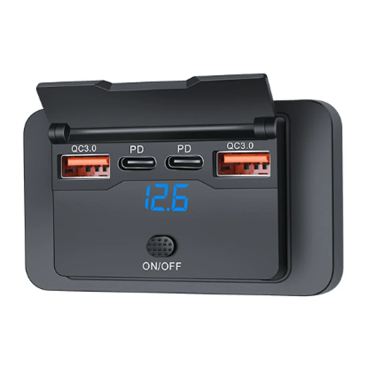 (A96Z) 4포트 12V 108W 듀얼 PD+듀얼 QC3.0 USB 충전기(디지털 전압계 스위치 소켓 전원 콘센트 패널 어댑터 포함)
