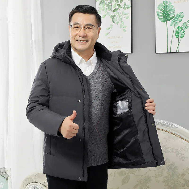 Fashion 90% White Duck Down Jackets Men Hoody Thick Warm Parkas Winter Solid Zipper Men's Down Coat Middle-aged Men Dad Outwears