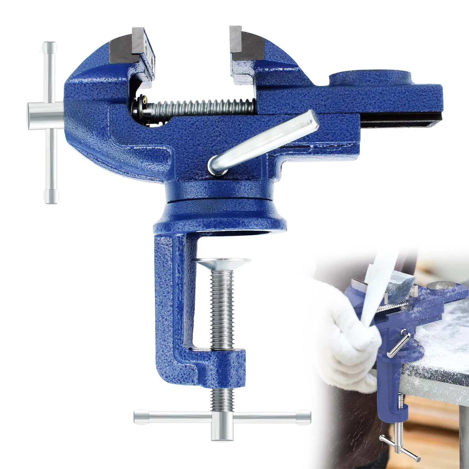 

Universal Table Vise: 3-Inch Bench Clamp with 360° Swivel Base for Quick Adjust and Portable Use in Woodworking, Metalworking, C