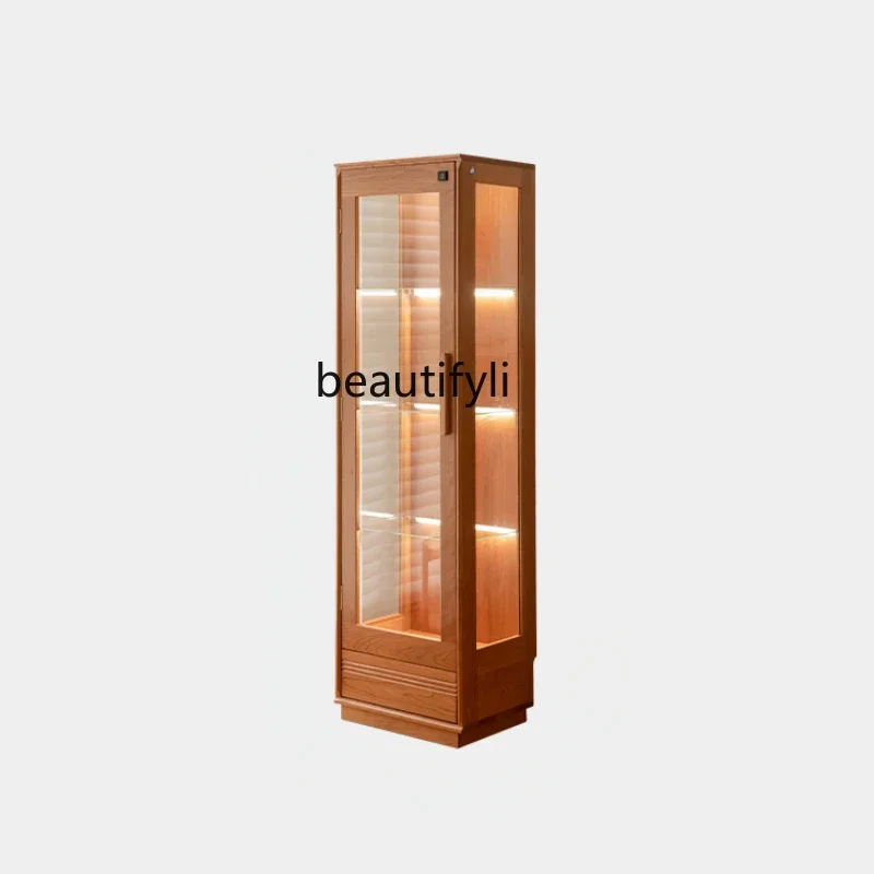 

Solid Wood Display Transparent Glass Dustproof Storage Nordic Log Style Living Room Home Wine Cabinet Showcase furniture
