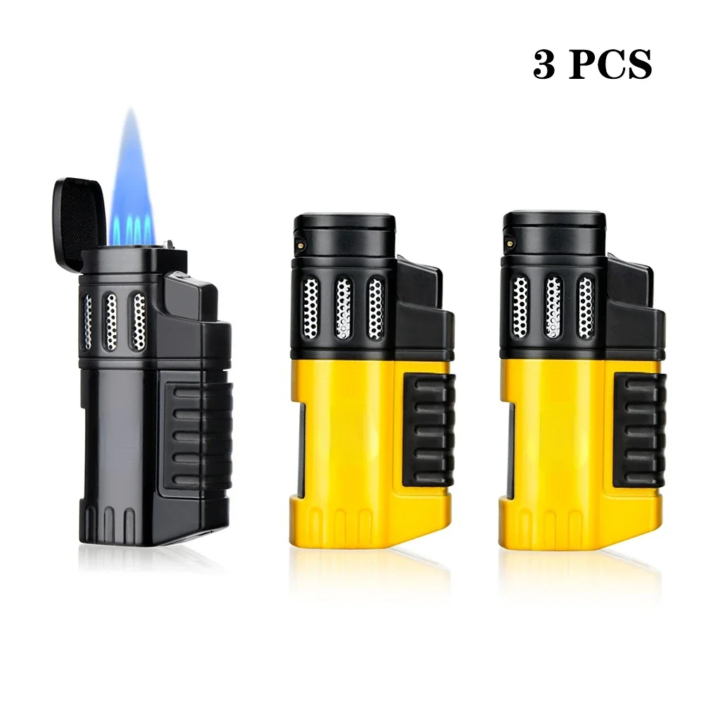 

3 PCS Metal Cigar Cigarette Tobacco Lighter 4 Torch Jet Flame Refillable with Punch Smoking Tool Accessories Portable