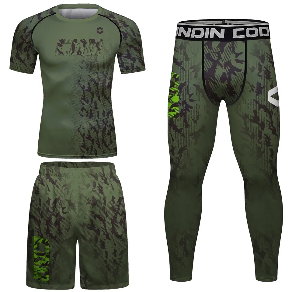 Boxing Wear Tight -Fitting Set MMA Rashguards Kits Men&rsquo;s Bjj Fighting Base Layer Leggings T-shirt Bjj Blouses Athletic Clothes