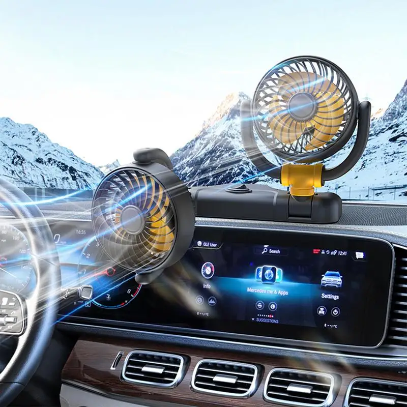 

Car Fan 12V/24V Double Head Fan Car 360 Degree Rotatable with 2 Speeds Car Cooler Fan Suitable for 12/24 Volt Cars Trucks SUVs