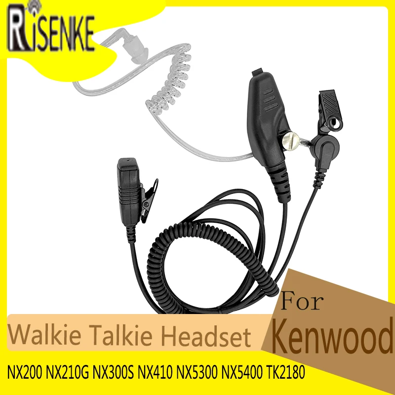 RISENKE-Earpiece Headset for Kenwood,NX200,200S,NX210,NX210G,NX300,NX300S, NX410, NX411,NX5200,NX5300,NX5400,TK2140,TK2180 Radio
