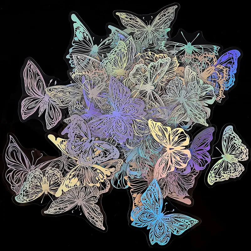 Holographic Stickers 90 PCS Vintage Butterfly & Magic Transparent Stickers Resin Decorative Sticker for Scrapbooking Bullet