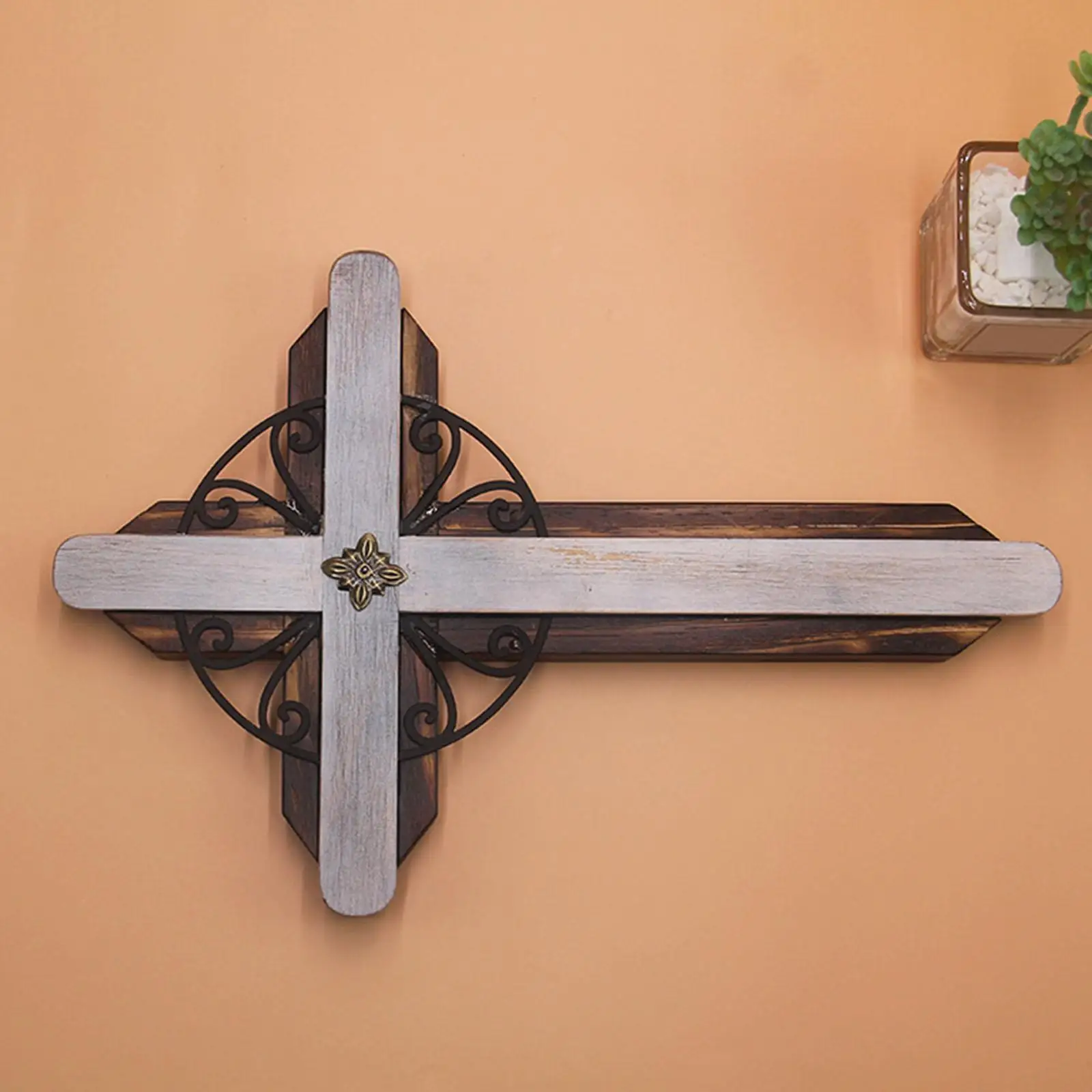 Christian Wall Cross Decorative Sculpture, Elegant Design, 34x25cm