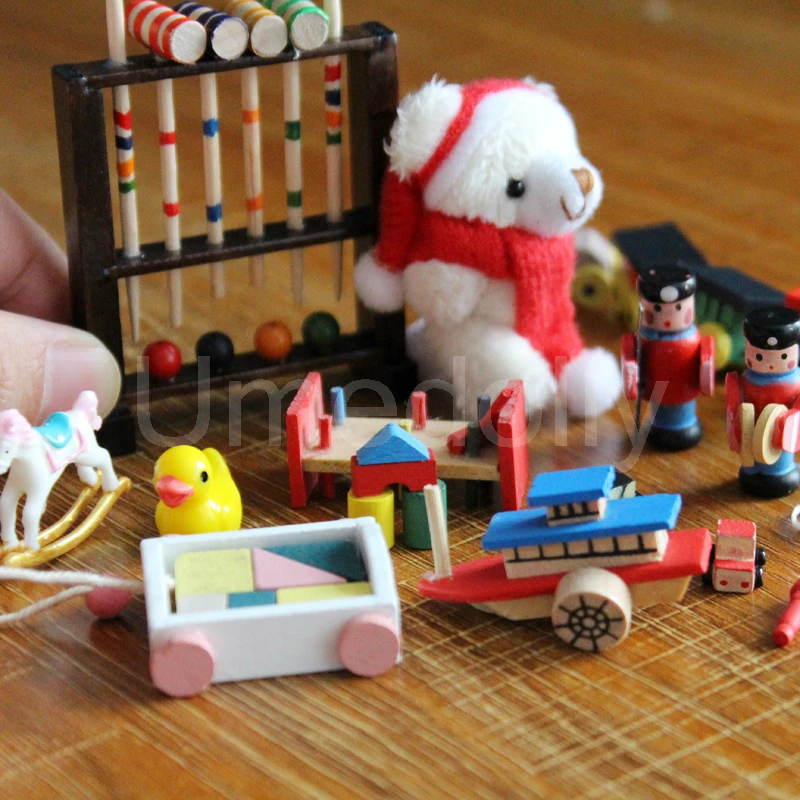 Doll Accessories 1/12 Scale Dollhouse Miniature Croquet Set Train Bear Toy for OB11 Middle Blyth Doll House Decoration Accessories Toy