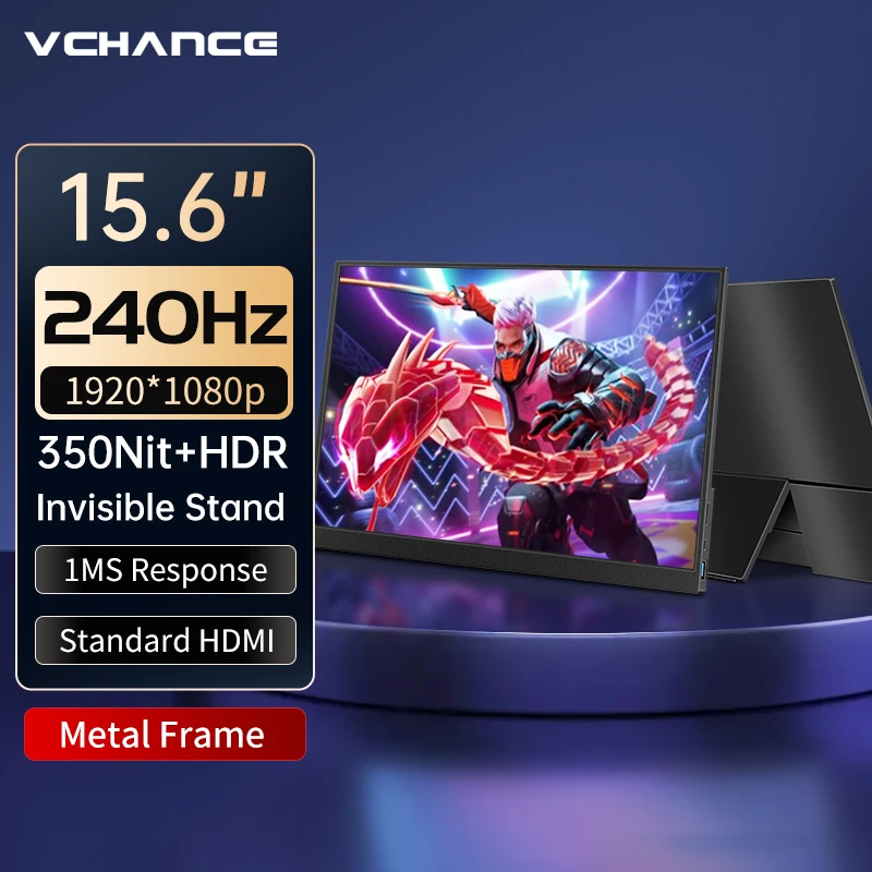 VCHANCE 휴대용 게이밍 모니터 HDR 외부 두 번째 화면, 스위치 Xbox PS5 노트북 맥북 라즈베리용, 15.6 인치, 1080P, 240Hz 