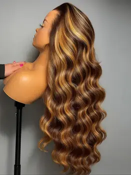 13x4 HD Highlight Body Wave Lace Front Wigs Human Hair For Women Glueless Pre Plucked 4/27 Colored 200% Density With Baby Hair 1