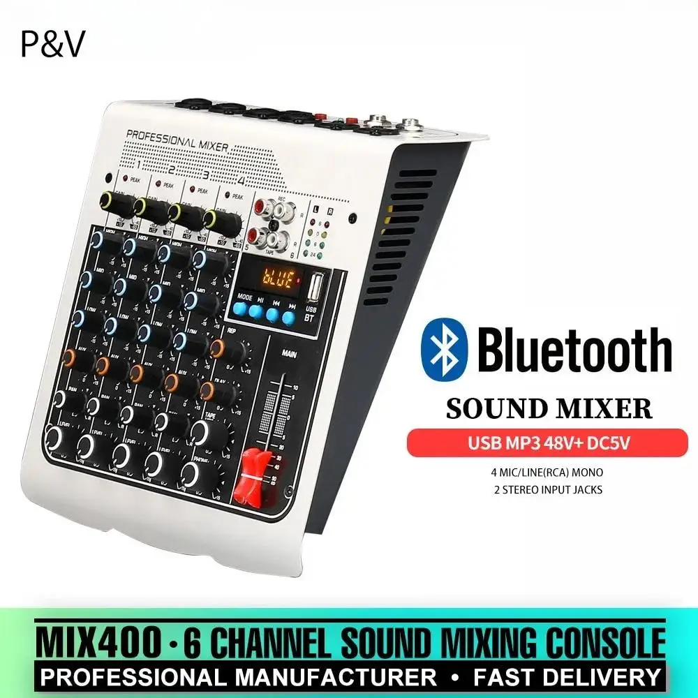 

MIX400 professional 6 channel mixer USB interface console mixer mixer with reverb delay effect +48V phantom power sound mixer